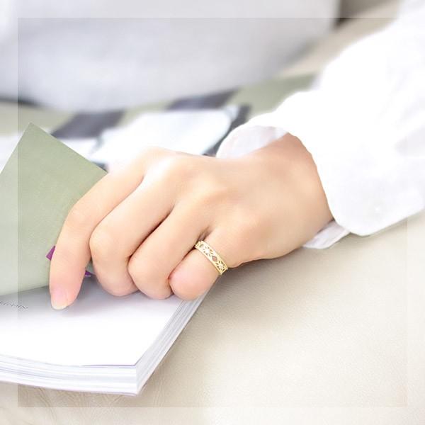 リング レディース 指輪 ダイヤモンド ダイヤ 18金 18k K18 ゴールド ピンキーリング ミル打ち SIクラス 0.06ct カラット 文字入れ不可の画像