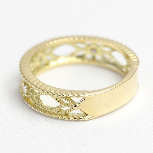 リング レディース 指輪 ダイヤモンド ダイヤ 18金 18k K18 ゴールド ピンキーリング ミル打ち SIクラス 0.06ct カラット 文字入れ不可の画像