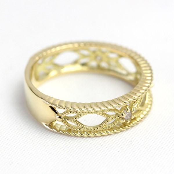 リング レディース 指輪 ダイヤモンド ダイヤ 18金 18k K18 ゴールド ピンキーリング ミル打ち SIクラス 0.06ct カラット 文字入れ不可の画像
