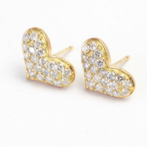 ピアス ダイヤモンド 18k ダイヤ レディース ハート パヴェ 18金 K18 ゴールド 0.4ct ダイヤピアス ぽってり ぷっくり 可愛い K18YG 【1点限り】の画像