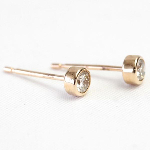 ダイヤモンド ピアス 一粒 レディース 18金 18k K18 ゴールド ダイヤ H＆C 0.15ct スタッド シンプル フクリン ベゼルセッティング カード鑑別書付の画像