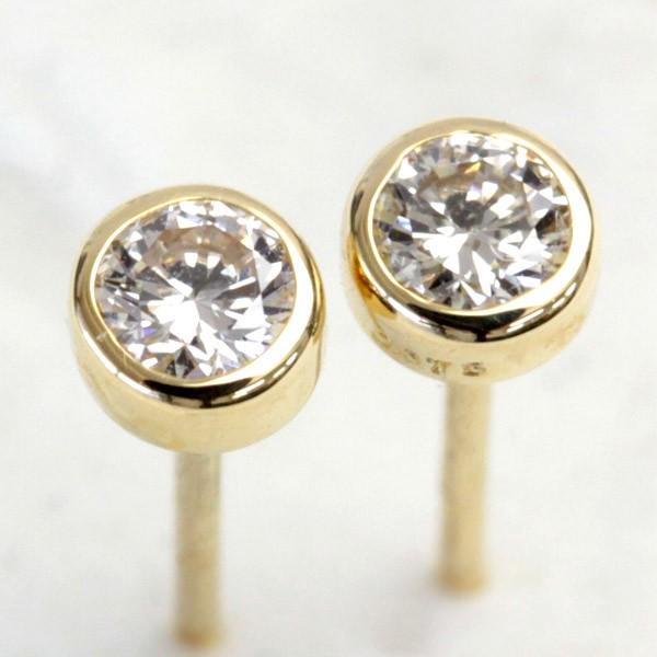 ダイヤモンド ピアス 一粒 レディース 18金 18k K18 ゴールド ダイヤ H＆C 0.15ct スタッド シンプル フクリン ベゼルセッティング カード鑑別書付の画像