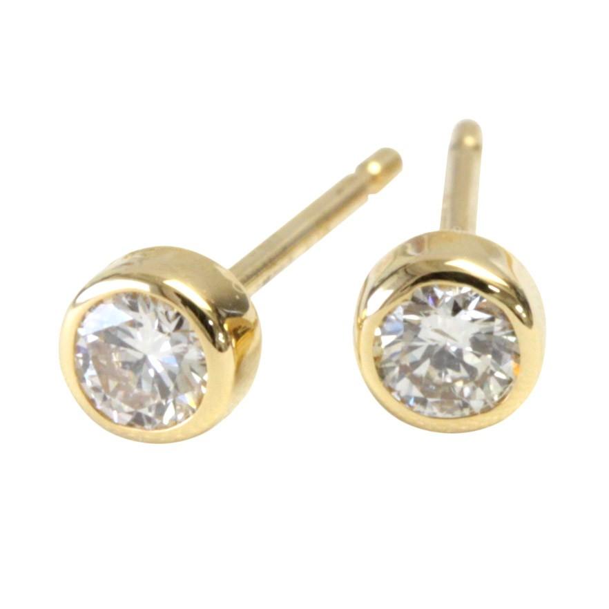 ダイヤモンド ピアス 一粒 レディース 18金 18k K18 ゴールド ダイヤ H＆C 0.15ct スタッド シンプル フクリン ベゼルセッティング カード鑑別書付の画像