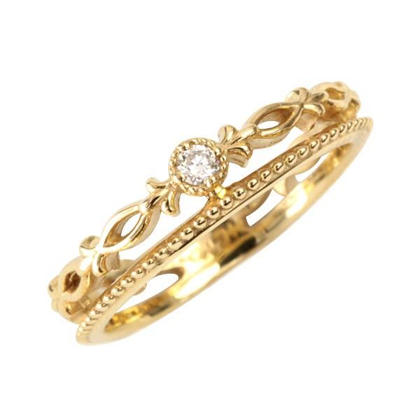 ダイヤモンド リング レディース 指輪 ダイヤ 18金 18k K18 ゴールド 0.03ct カラット ピンキーリング SIクラス 文字入れ不可の画像