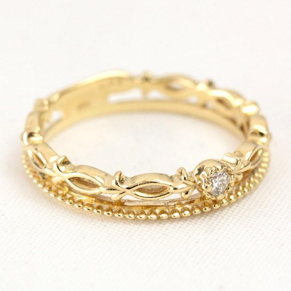 ダイヤモンド リング レディース 指輪 ダイヤ 18金 18k K18 ゴールド 0.03ct カラット ピンキーリング SIクラス 文字入れ不可の画像