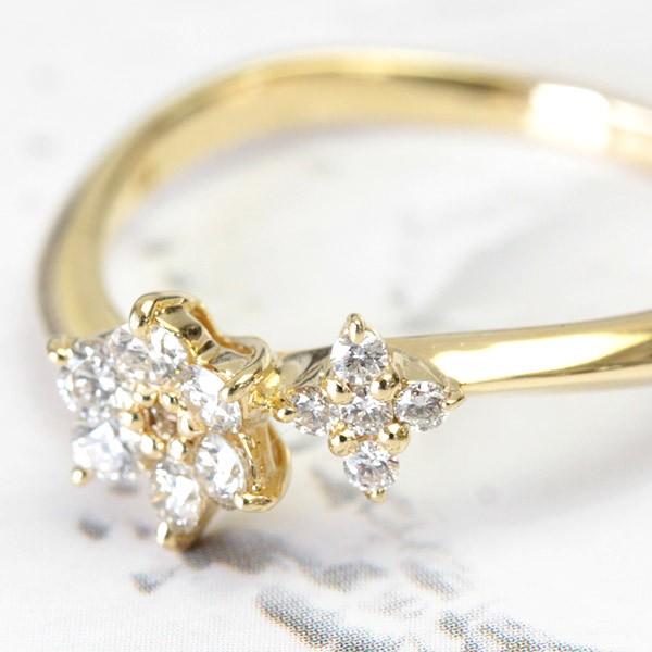 ダイヤモンド リング レディース 指輪 ダイヤ 18金 18k K18 ゴールド H＆C 0.27ct カラット 12石 お花 フラワー SIクラス品質 文字入れ不可の画像