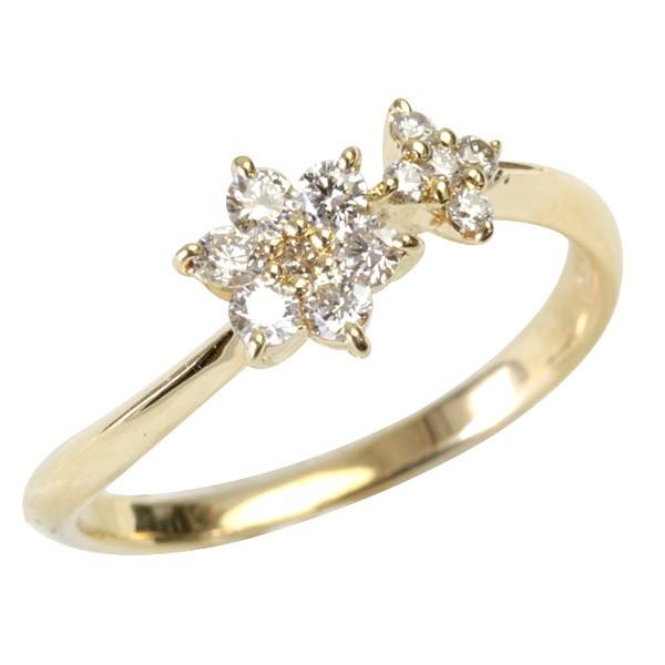 ダイヤモンド リング レディース 指輪 ダイヤ 18金 18k K18 ゴールド H＆C 0.27ct カラット 12石 お花 フラワー SIクラス品質 文字入れ不可の画像
