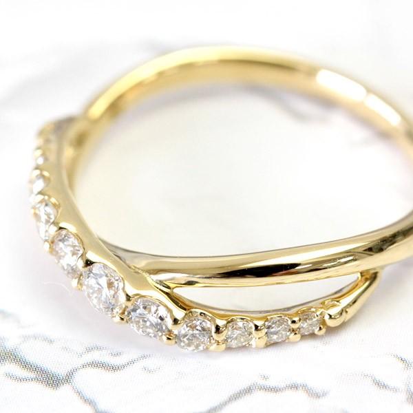 ダイヤモンド リング レディース 指輪 ダイヤ 18金 18k K18 ゴールド 0.3ct H＆C 11石 ウェーブ グラデーション SIクラス品質 文字入れ不可の画像