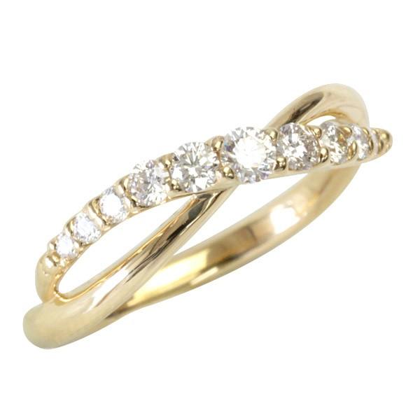 ダイヤモンド リング レディース 指輪 ダイヤ 18金 18k K18 ゴールド 0.3ct H＆C 11石 ウェーブ グラデーション SIクラス品質 文字入れ不可の画像