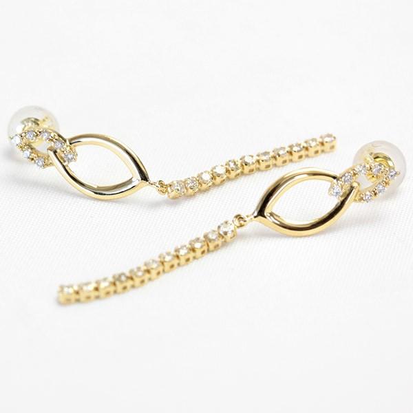 ピアス レディース ダイヤモンド ダイヤ 18金 18k K18 ゴールド 揺れる 0.34ct カラット 菱形二連 ラインの画像