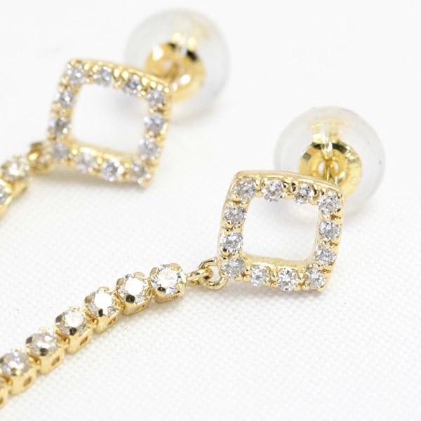 ピアス レディース ダイヤモンド ダイヤ 18金 18k K18 ゴールド 揺れる 0.46ct カラット 菱形 ラインの画像