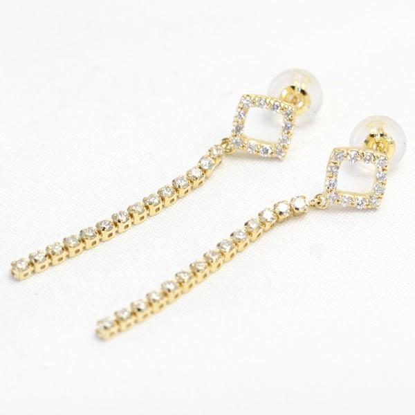ピアス レディース ダイヤモンド ダイヤ 18金 18k K18 ゴールド 揺れる 0.46ct カラット 菱形 ラインの画像