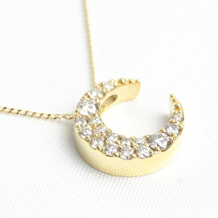 ダイヤモンド ネックレス レディース ダイヤネックレス K18 18金 18k 月 三日月 ムーン 0.25ct 45cm 喜平チェーン アジャスタフリーの画像