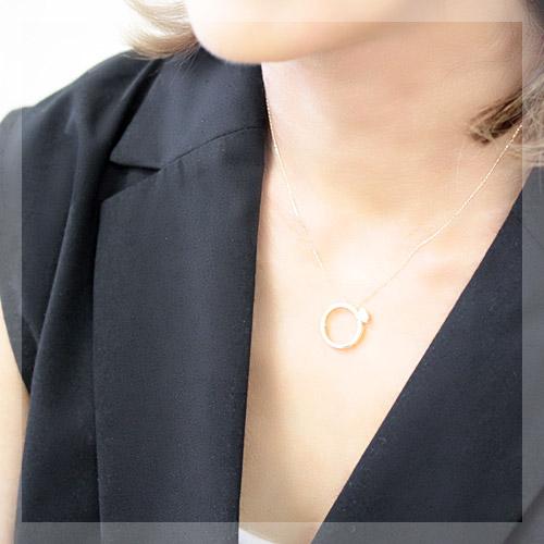 ネックレス レディース ダイヤモンド 18金 18k K18 ダイヤモンドリングデザイン 0.03ct ダイヤネックレスの画像
