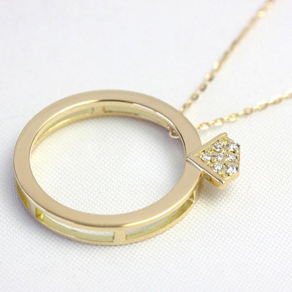 ネックレス レディース ダイヤモンド 18金 18k K18 ダイヤモンドリングデザイン 0.03ct ダイヤネックレスの画像