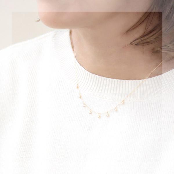 ダイヤモンド ステーション ネックレス レディース K18 18k 18金 0.2ct 覆輪留め ベゼルセッティングの画像