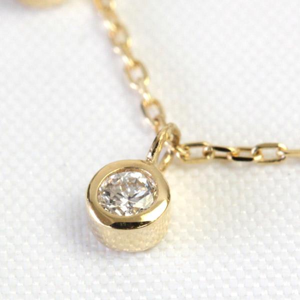 ダイヤモンド ステーション ネックレス レディース K18 18k 18金 0.2ct 覆輪留め ベゼルセッティングの画像
