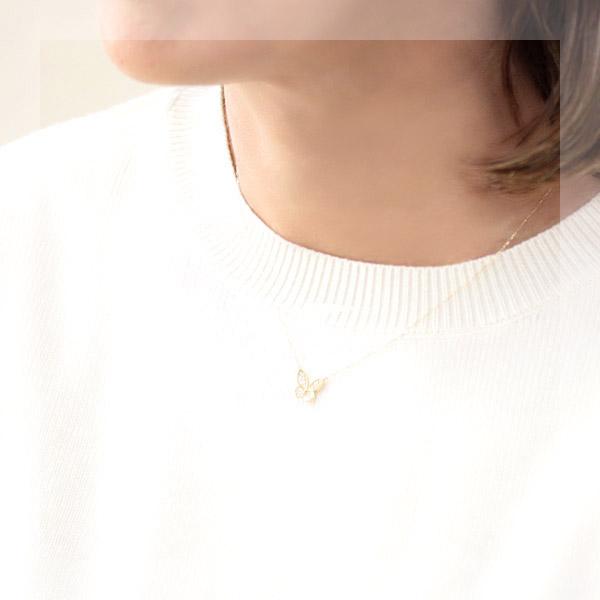 ダイヤモンド ネックレス レディース K18 18k 18金 一粒 0.1ct 蝶 バタフライ 20石 イエローゴールド プラチナの画像