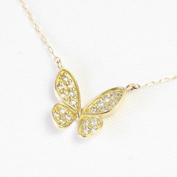 ダイヤモンド ネックレス レディース K18 18k 18金 一粒 0.1ct 蝶 バタフライ 20石 イエローゴールド プラチナの画像
