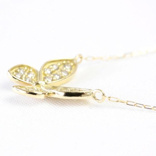 ダイヤモンド ネックレス レディース K18 18k 18金 一粒 0.1ct 蝶 バタフライ 20石 イエローゴールド プラチナの画像