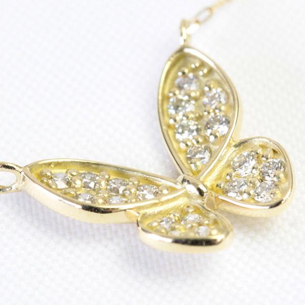 ダイヤモンド ネックレス レディース K18 18k 18金 一粒 0.1ct 蝶 バタフライ 20石 イエローゴールド プラチナの画像