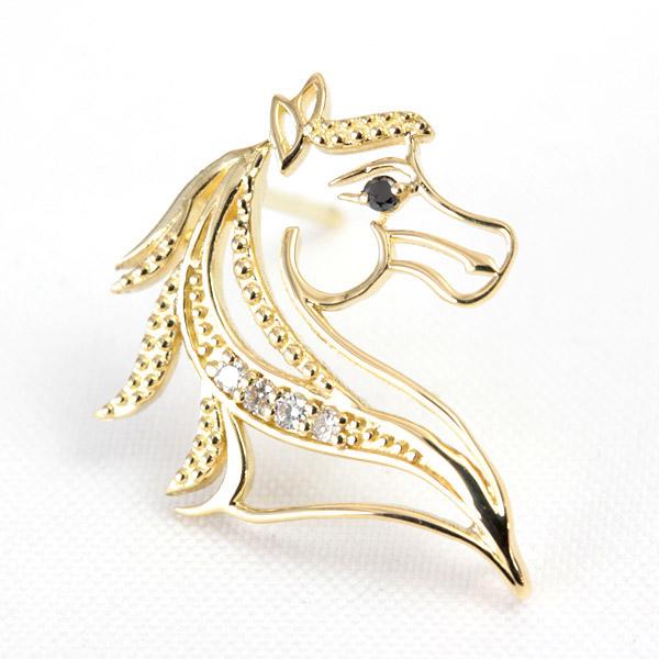 ピアス ダイヤモンド 0.04ct K18 ホース 馬 ールド 幸運 キュートの画像