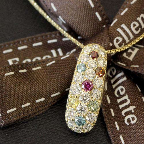 ネックレス ダイヤモンド レディース 18金 18k K18 ダイヤ 1.0ctアップ マルチカラーダイヤ diamante ディアマンテシリーズ
