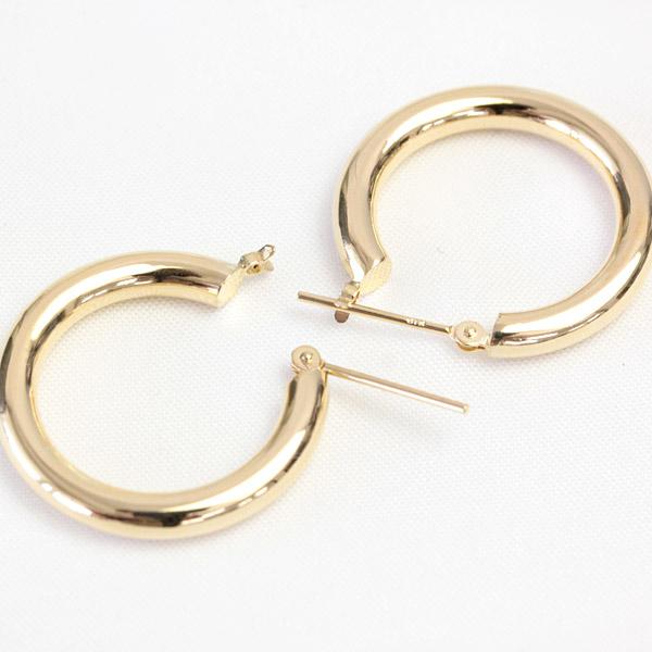 フープピアス 18k K18 18金 YG PG イエローゴールド ピンクゴールド レディース 可愛い 3.0mm×20mm ピアス 輪っか 石なし 地金 大きめ 日本製 1ペア 両耳用の画像