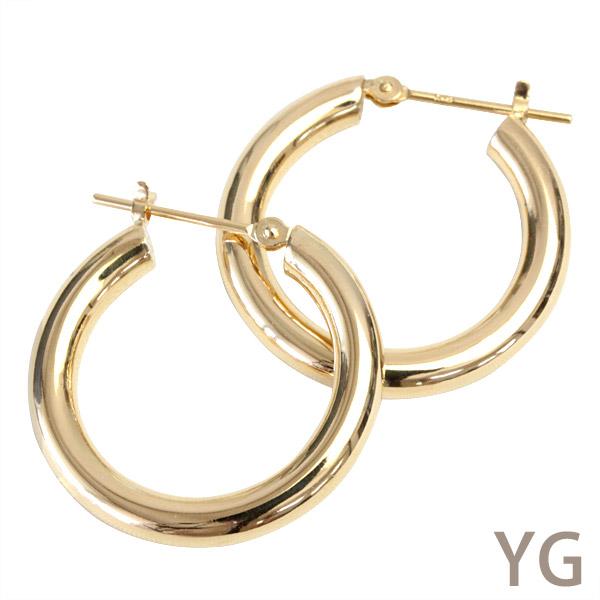 フープピアス 18k K18 18金 YG PG イエローゴールド ピンクゴールド レディース 可愛い 3.0mm×20mm ピアス 輪っか 石なし 地金 大きめ 日本製 1ペア 両耳用の画像