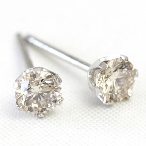 ピアス ダイヤモンド 一粒 レディース プラチナ pt900 ダイヤ シャンパンブラウンダイヤ 0.3ct スタッド シンプル | 
