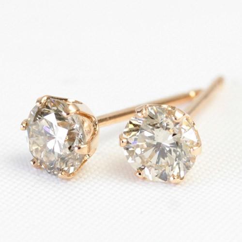 ピアス レディース ダイヤモンド ダイヤ 一粒 18金 18k K18 ゴールド シャンパンブラウンダイヤ 0.6ct カラット SIクラスアップの画像