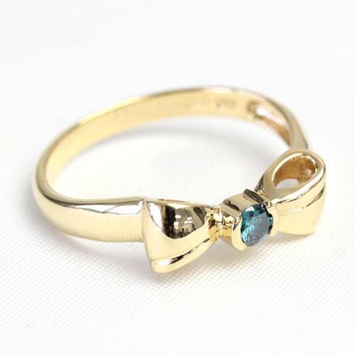 リング レディース 指輪 18金 18k K18 ゴールド ダイヤモンド ブルーダイヤ かわいい リボン 文字入れ不可の画像