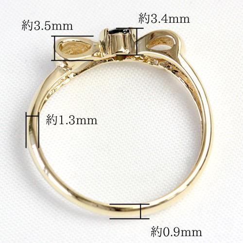 リング レディース 指輪 18金 18k K18 ゴールド ダイヤモンド ブルーダイヤ かわいい リボン 文字入れ不可の画像