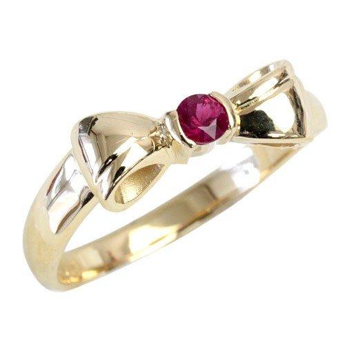 リング レディース 指輪 18金 18k K18 ゴールド ルビー かわいいリボン 文字入れ不可 | 