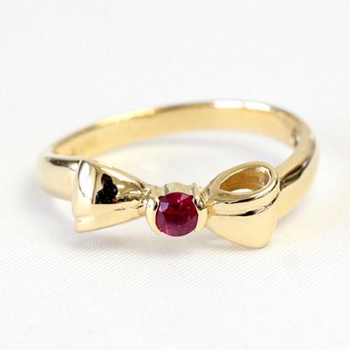 リング レディース 指輪 18金 18k K18 ゴールド ルビー かわいいリボン 文字入れ不可 |  | 01