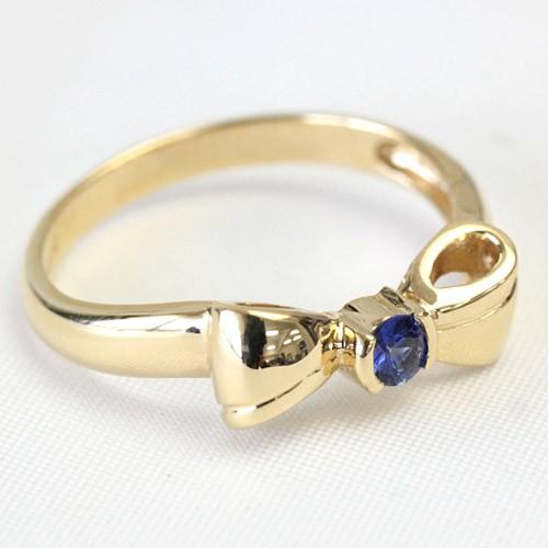 リング レディース 指輪 サファイア 18金 18k K18 ゴールド かわいいリボン 文字入れ不可の画像