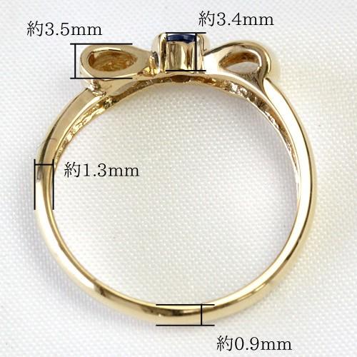 リング レディース 指輪 サファイア 18金 18k K18 ゴールド かわいいリボン 文字入れ不可の画像