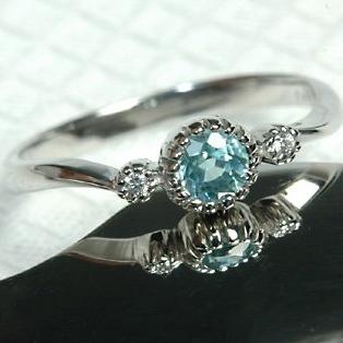 18金ホワイトゴールド ブルージルコンダイヤモンドリング ブルージルコン 1.2ct ダイヤモンド ホワイトゴールド リング
