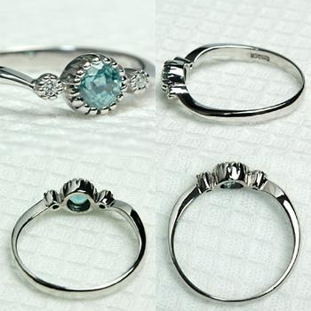 18金ホワイトゴールド ブルージルコンダイヤモンドリング ブルージルコン 1.2ct ダイヤモンド ホワイトゴールド リング