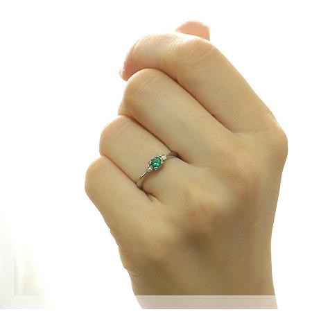 リング レディース 指輪 18金 18k K18 ゴールド エメラルド × ダイヤモンド 脇石はローズカットダイヤ、ブリリアントカットから選べますの画像