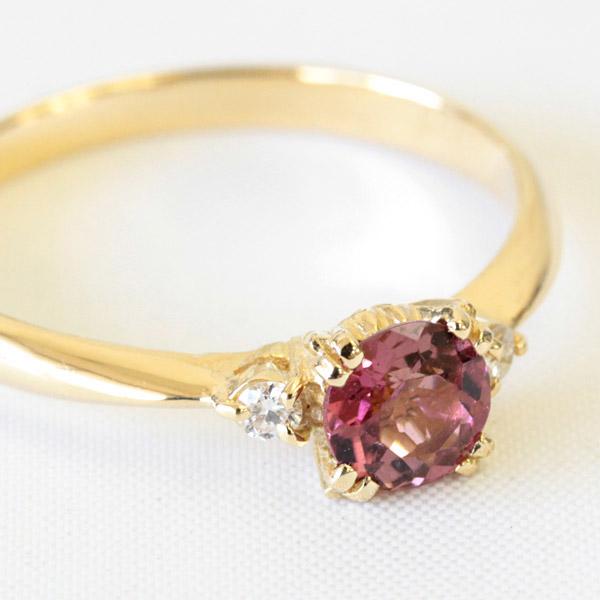 リング トルマリン レディース 指輪 18金 18k K18 ゴールド ピンクトルマリン × ダイヤモンド 脇石はローズカットダイヤ、ブリリアントカットから選べますの画像