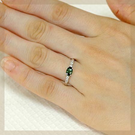 リング レディース 指輪 トルマリン 18金 18k K18 ゴールド グリーントルマリン 4.0mm×6.0mmの画像