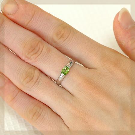 リング レディース 指輪 18金 18k K18 ゴールド ペリドット ストレート 4.0mm×6.0mmの画像