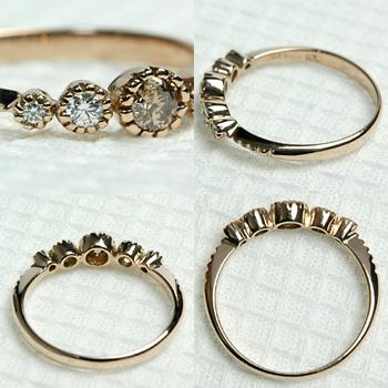 リング レディース 指輪 18金 18k K18 ゴールド ダイヤモンド ダイヤ ブラウンダイヤ ミル打ち 0.25ct カラットの画像
