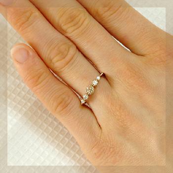 リング レディース 指輪 18金 18k K18 ゴールド ダイヤモンド ダイヤ ブラウンダイヤ ミル打ち 0.25ct カラットの画像