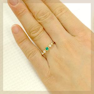 リング レディース 指輪 18金 18k K18 ゴールド エメラルド × ダイヤモンドの画像