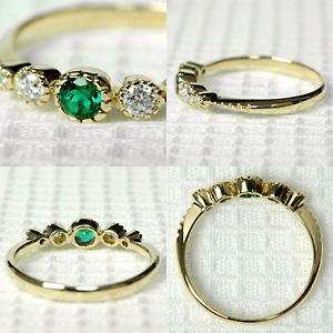 リング レディース 指輪 18金 18k K18 ゴールド エメラルド × ダイヤモンドの画像