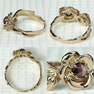 リング ロードライトガーネット ガーネット レディース 指輪 18金 18k K18 ゴールド ローズカット 4mm フラワーの画像