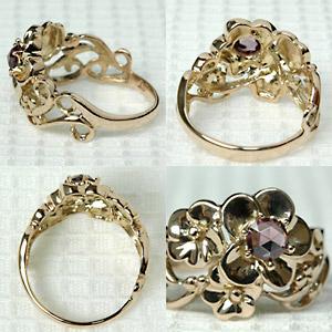 リング ロードライトガーネット ガーネット レディース 指輪 18金 18k K18 ゴールド ローズカット 4mm フラワーの画像