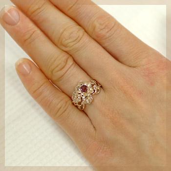 リング ロードライトガーネット ガーネット レディース 指輪 18金 18k K18 ゴールド ローズカット 4mm フラワーの画像